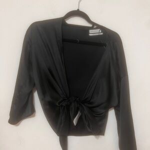 Urban Outfitters Black Satin Tie-Front Blouse